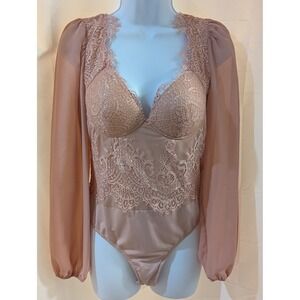 Windsor Lace Mauve Long Sleeve Bodysuit Underwire Bustier Medium Whimsical Fairy